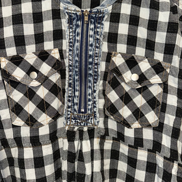 Women's Promesa Shirt, S, Black and White gingham cropped zipper denim pockets - Picture 4 of 8